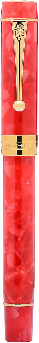 Jinhao 100 Fountain Pen Celluloid Classic Style, #6 Nib Smooth Writing Instrument with Refillable Converter and Pen Case Set