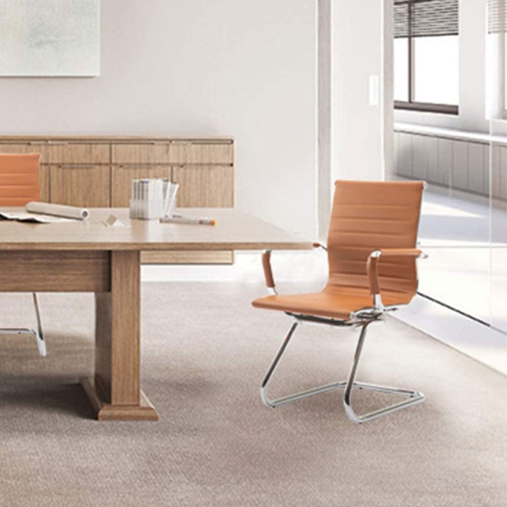 Office Desk Chair Set of 8,No Wheels PU Leather Computer Chairs Mid Back Guest Chairs with Seld Base for School/Reception/Conference/Waiting Room,Terracotta