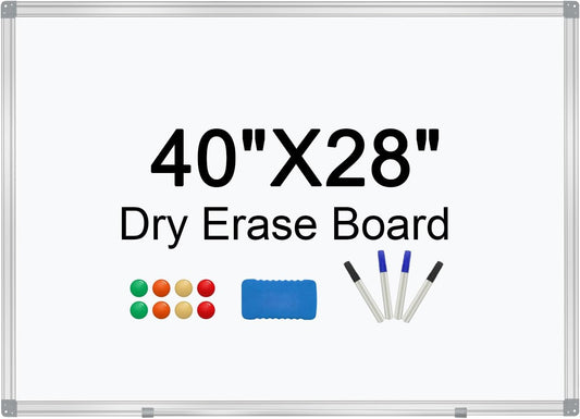 H-Qprobd Dry Erase Board for Wall Aluminum Presentation Magnetic Whiteboard with Long Pen Tray, Wall-Mounted White Board for School, Office and Home (40"x28")