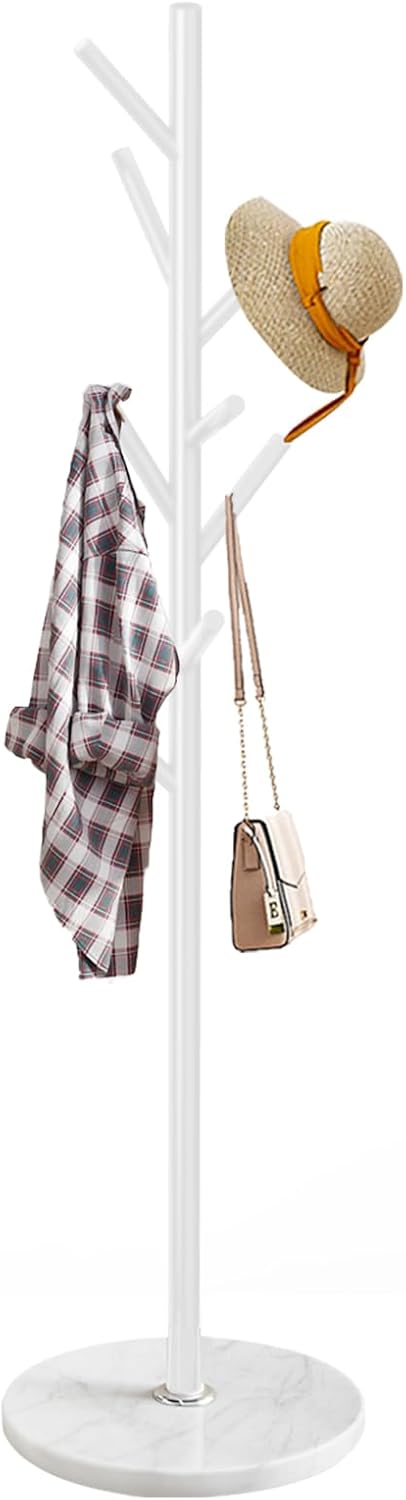 Coat Rack Stand with Natural Marble Base, Metal Coat Rack Freestanding, Modern Coat Racks, Heavy Duty Standing Coat Tree Hanger for Jacket, Bag, Entryway, Office