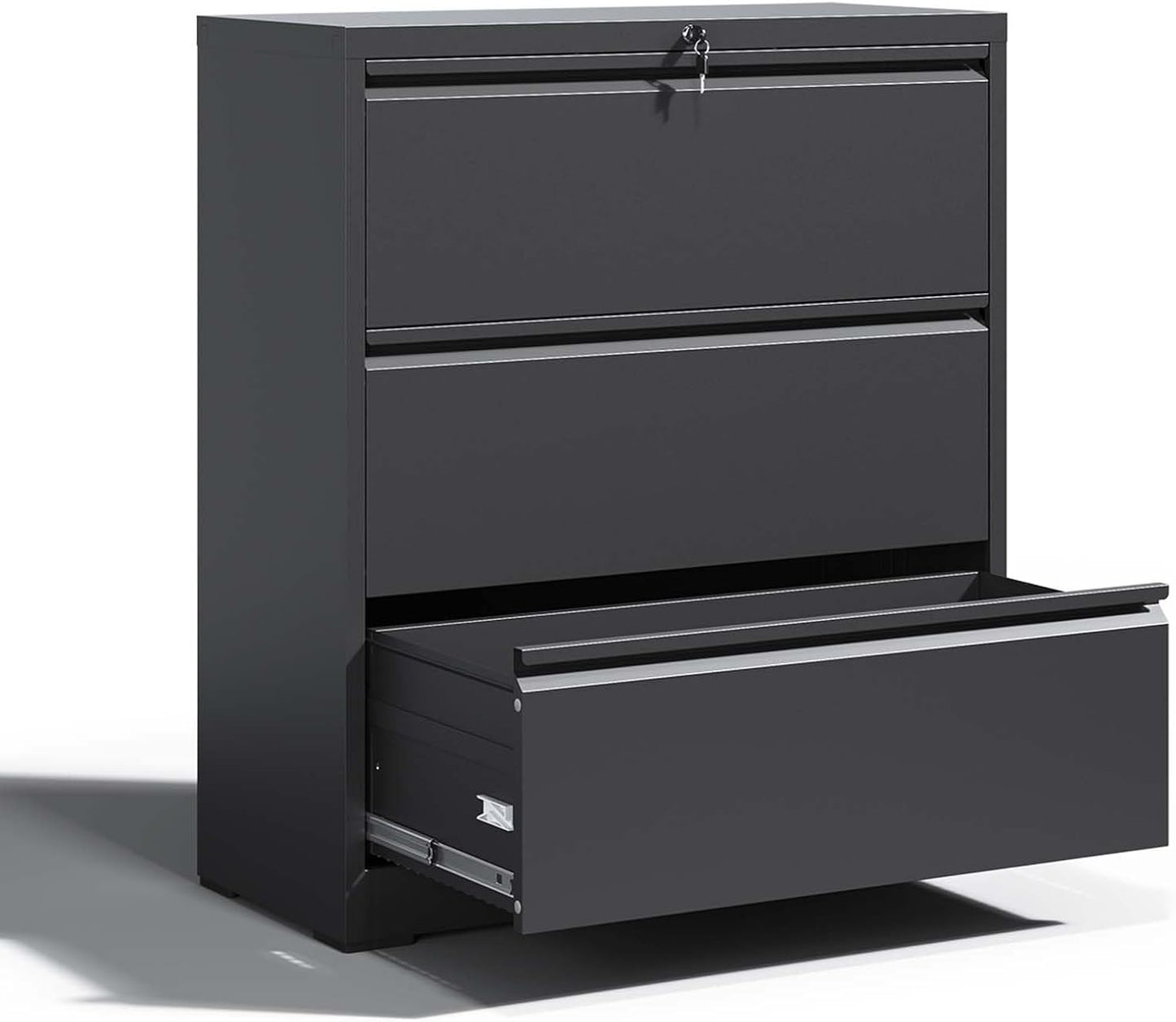 Locking Filing Cabinet with 3 Drawer Heavy Duty Large Metal Cabinet Home Office Black Lateral File Cabinets Wide Steel Cabinets for Legal/Letter Size File,Assembly Required