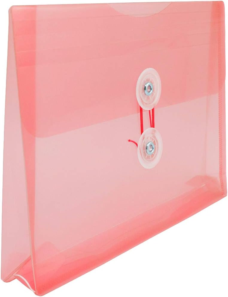JAM PAPER Plastic Envelopes with Button & String Tie Closure - Index Size - 5 1/2 x 7 1/2 - Pink/Light Red - 12/Pack