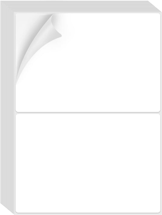 Round Corner Half Sheet 8.5" x5.5" Mailing Labels Matte Blank White Self Adhesive Shipping Labels for Laser and Ink Jet Printers 200 Label (100 Sheets)