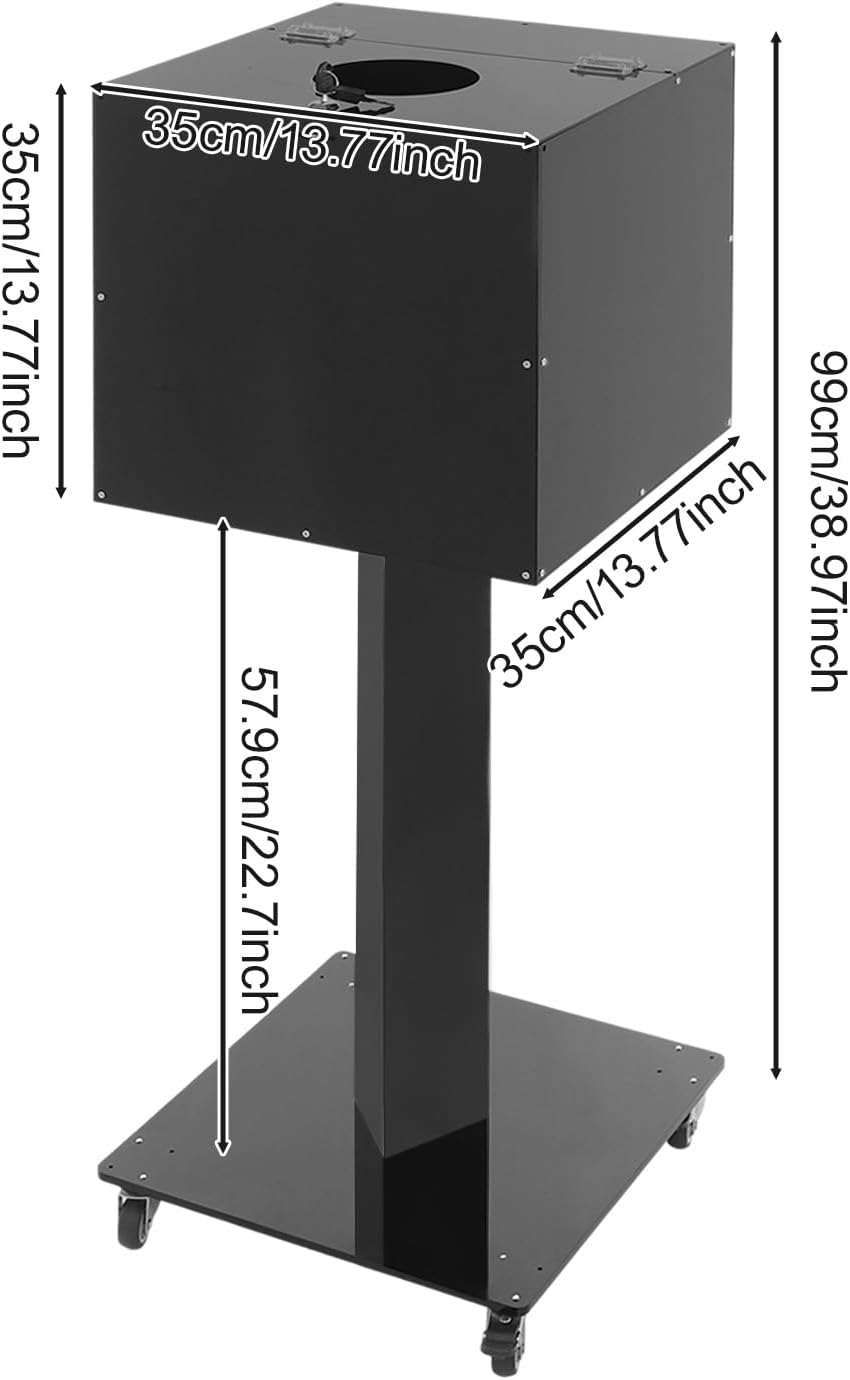 Suggestion Box with Stand, Floor Standing Offering Box with Wheels, Acrylic Locking Ballot Collection Safe Box for Voting Contest Charity Donation Church Election (Black (Round Opening))