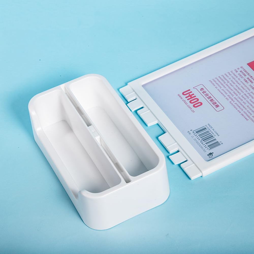 ABS Plastic Sign Holder, Menu Displays T Shape Sign Stand with Business Card Holder, Plastic Display Stand for Ads, Menu, Photos, Business Card (Black A5 148×210mm/5.83×8.27 inches)