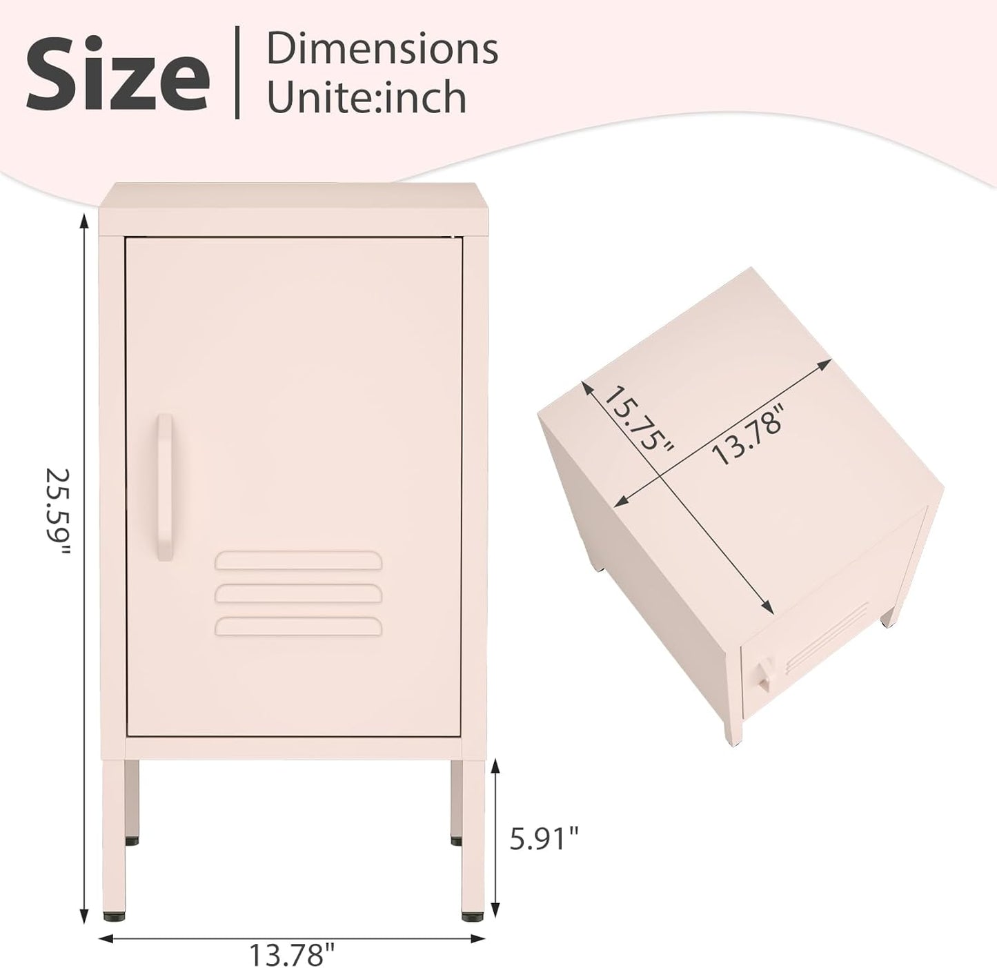 Metal Cabinet,Locker Nightstand with Shelf,Metal Storage Locker,Steel Bedside Storage Cabinets for Living Room Bedroom,Pink