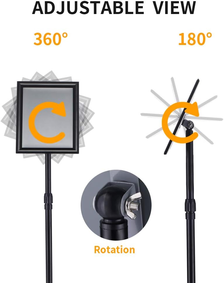 Adjustable Pedestal Poster Sign Stand 8.5x11 inchs, Black Floor Standing Sign Holder with Aluminum Snap Open Frame for Vertical/Horizontal Sign Displayed, for Store/Office/Hotel/School