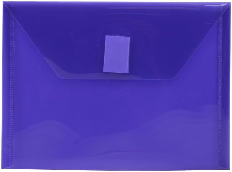 JAM PAPER Plastic Envelopes with Hook & Loop Closure - Index - 5 1/2 x 7 1/2 - Purple - 12/Pack