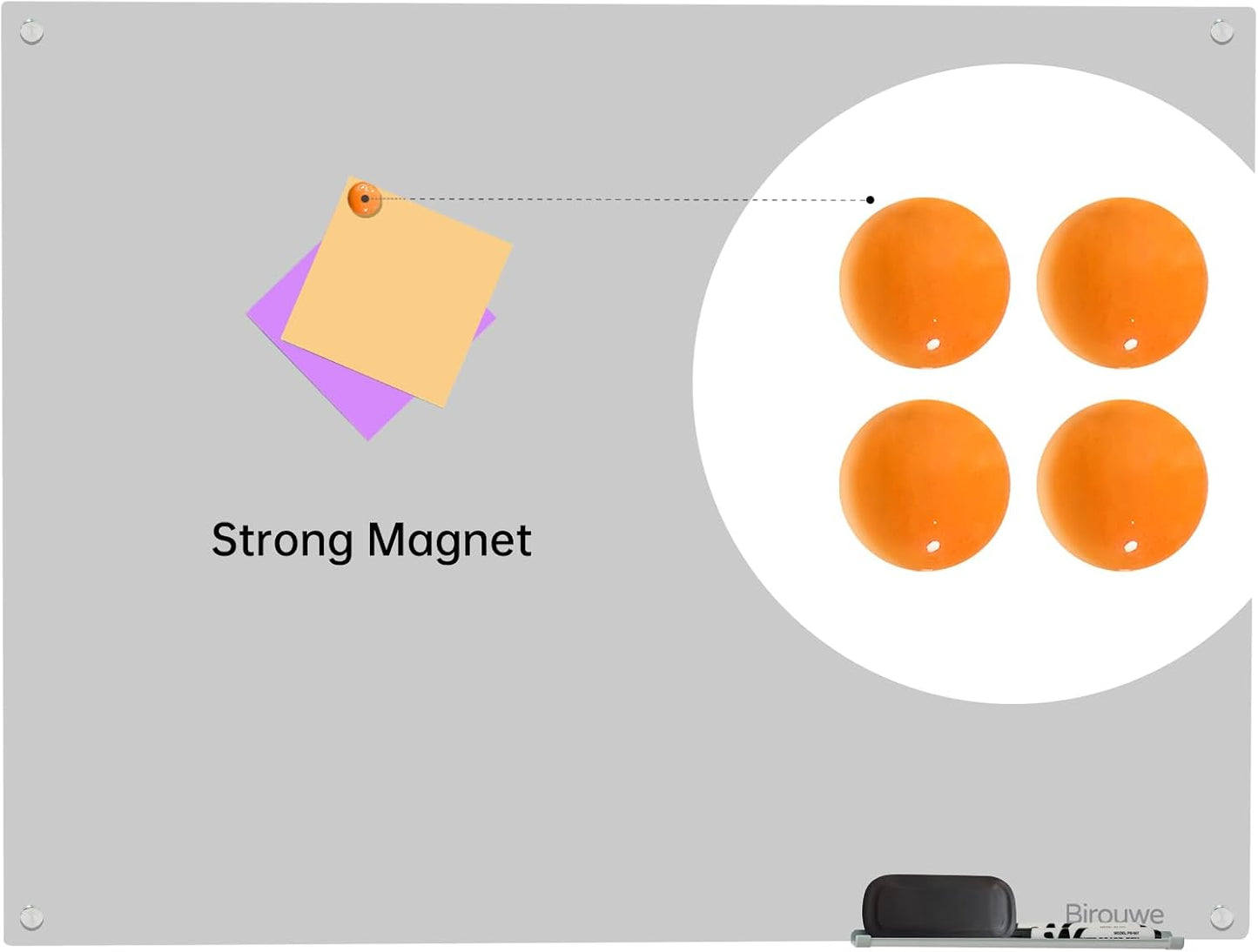 Magnetic Glass Dry Erase Board - White Board 48 x 36 Inch Wall Mounted Glass Whiteboard, Large Frameless Glass White Board for Wall Office, Home & School, Gray