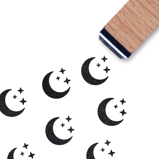 Moon Stars Rubber Stamp, 3/5 Inch Small Mini Stamp for Scrapbooking Card Making Planner