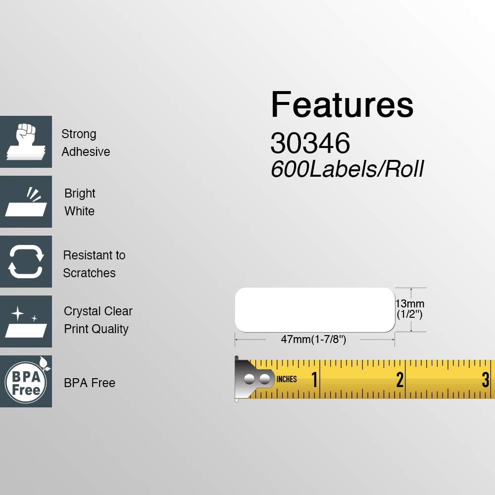 BETCKEY Colored Labels Compatible with Dymo 30346 (1/2" x 1-7/8") Library Barcode Labels, Compatible for Dymo LabelWriter Thermal 450, 4XL & Zebra Desktop Printers [6 Rolls, Green]