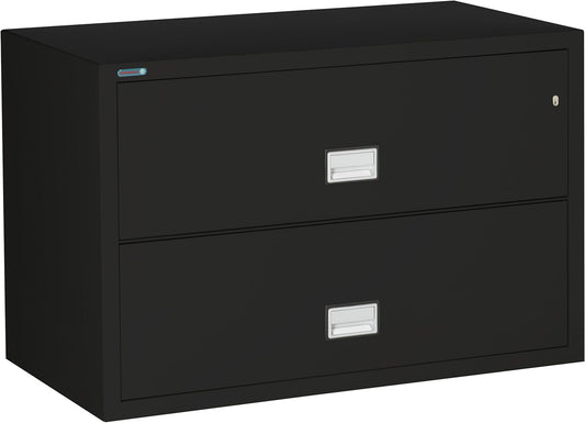 44 inch Wide 2-Drawer Lateral Fireproof File Cabinet – Legal and Letter Size Filing – Key Lock – Water Resistant – Fire Safe and Impact Rated – Black Finish – Model LAT2W44B