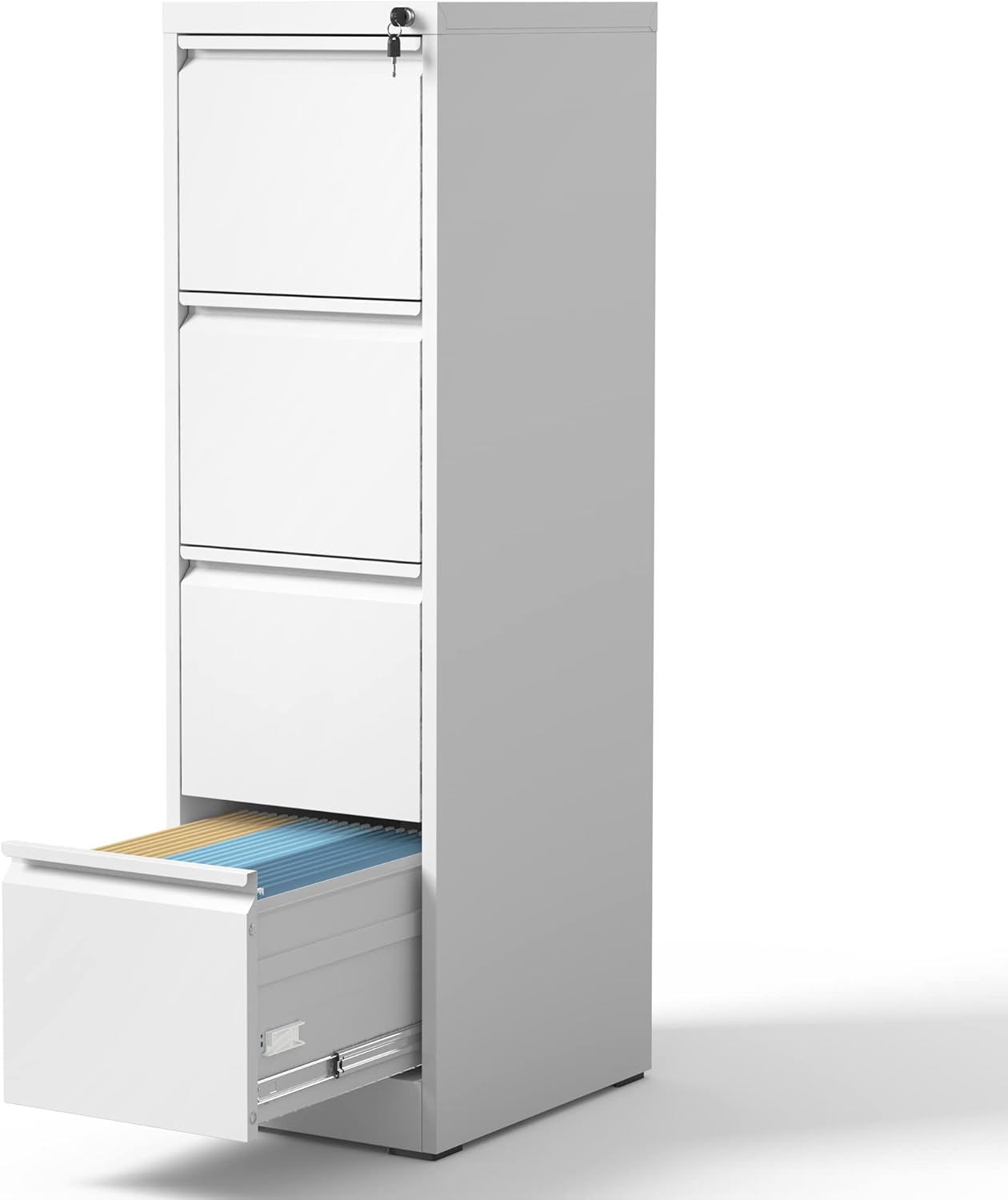 4 Drawer File Cabinet with Lock, Vertical File Cabinet with Lock, Locking File Cabinet Hanging Files for A4/ Legal/Letter,White