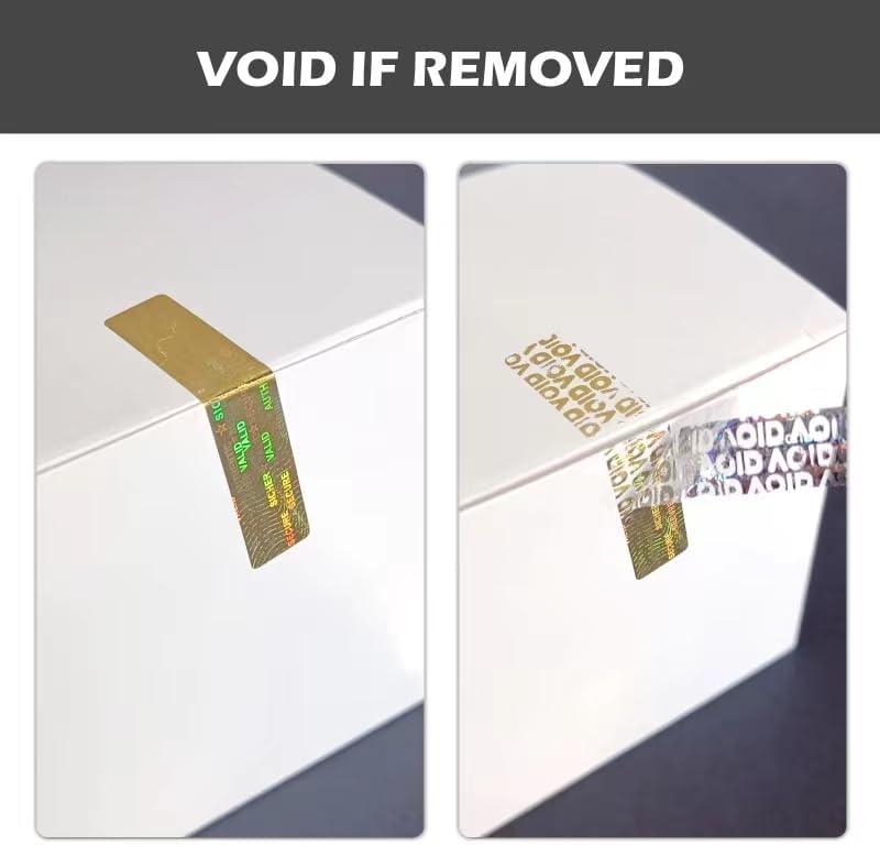 2x0.4inch Holographic Warranty Void Labels, Tamper Proof Evident Sticker, Genuine Authentic Security Seal（320，Gold