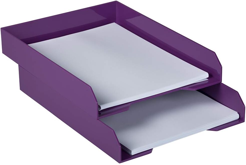 JAM PAPER Stackable Paper Trays - Purple - Desktop Document, Letter, & File Organizer Tray - 2/Pack
