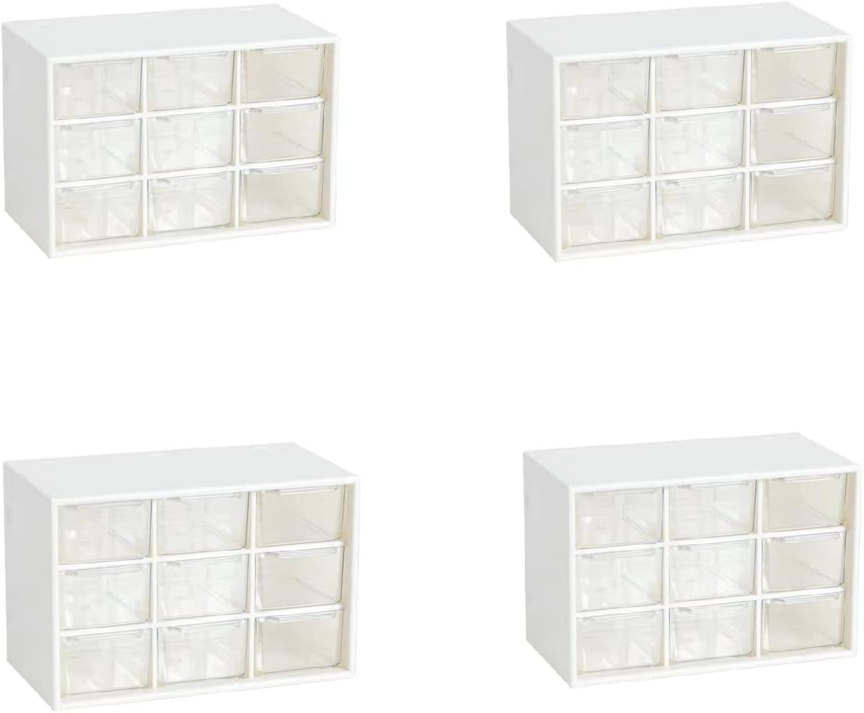 Feadily 4PCS Small Drawer Organizer for Desk, Desktop Drawer Organizer with 9 Clear Drawers, Plastic Desktop Storage Drawers 7.1 Inch x 3 .9 Inch x 4.7 Inch, White