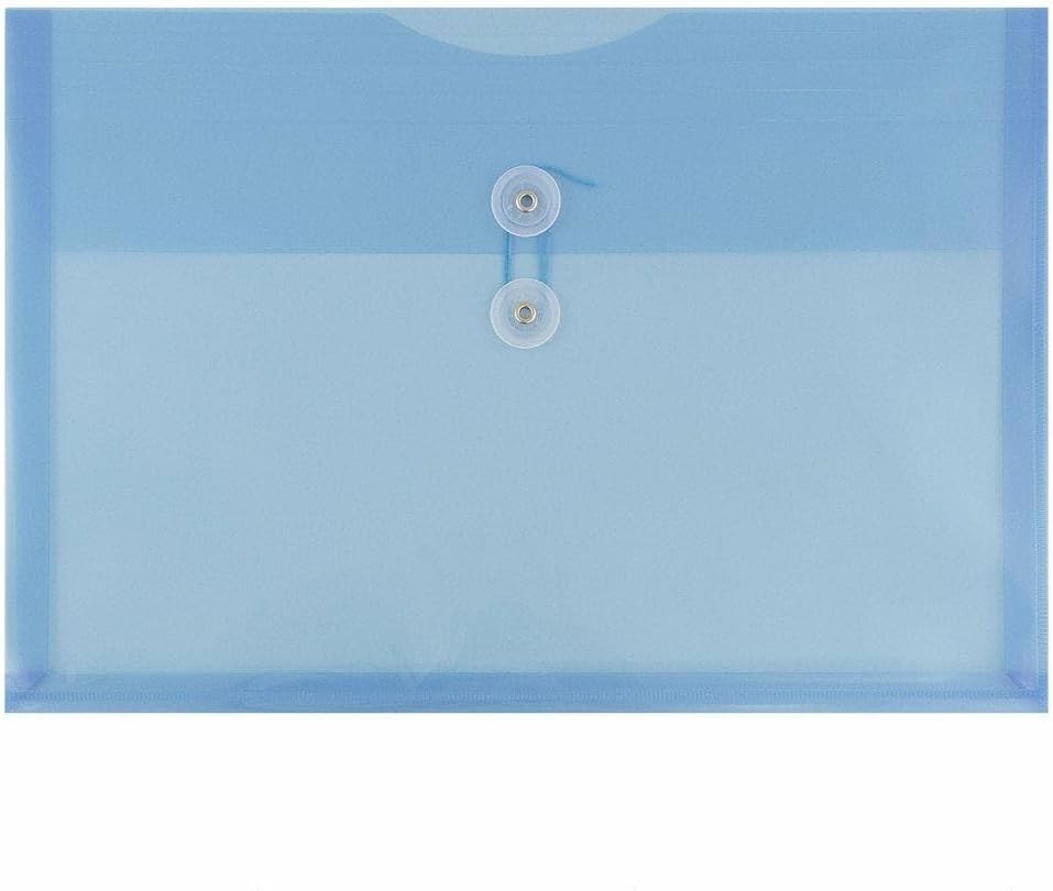 JAM PAPER Plastic Envelopes with Button & String Tie Closure - Legal Booklet - 9 3/4 x 14 1/2 - Blue - 3/Pack