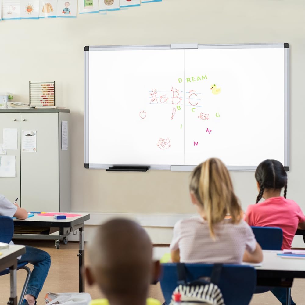 VIZ-PRO Magnetic Dry Erase Board, 60 X 48 Inches, Foldable Wall-Mounted Whiteboard with Silver Aluminum Frame & Marker Tray for School Office and Home 5' X 4'