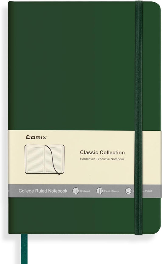 Comix Lined Journal Notebook for Women Men, Journaling Notebooks for Office School Home, Dark Green, 240 Pages, 5.5" x 8.3", College Ruled, A5, Hardcover