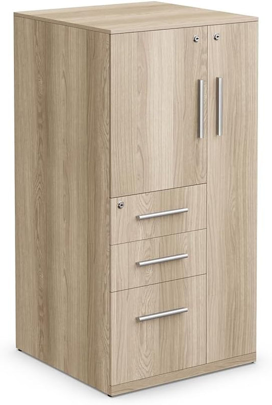 NBF at Work Wardrobe Office Storage Cabinet - 47.64" H Warm Ash Laminate Storage Cabinet with Lockable Door -Display Cabinet with 3 Lockable Drawers (48" H x 24" W x 24" D, Gray)