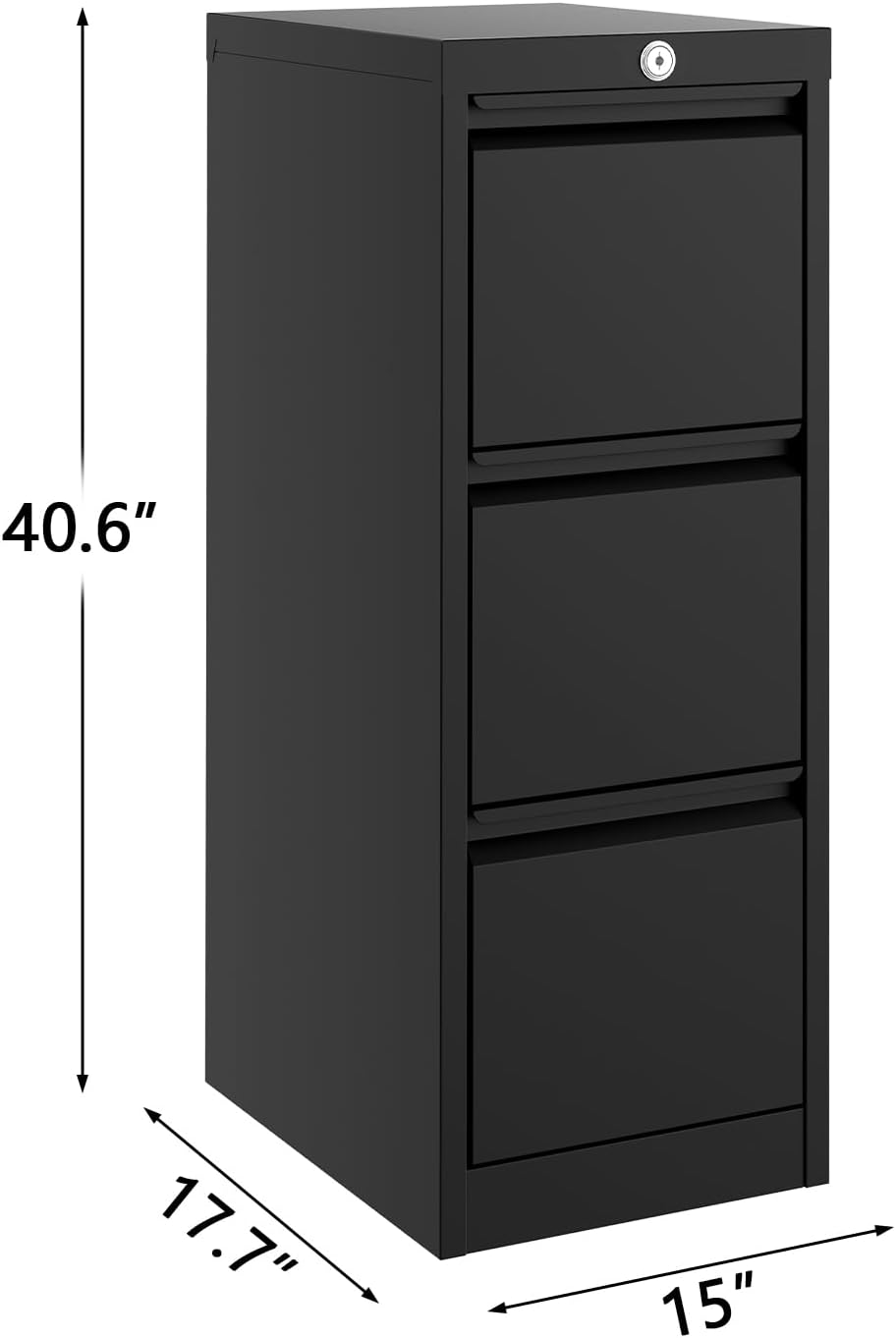 GarveeHome 3-Drawer Metal File Cabinet with Lock, Heavy Duty Filing Cabinet for Letter/Legal/A4/F4 Documents – Vertical Storage Organizer for Home Office, Black