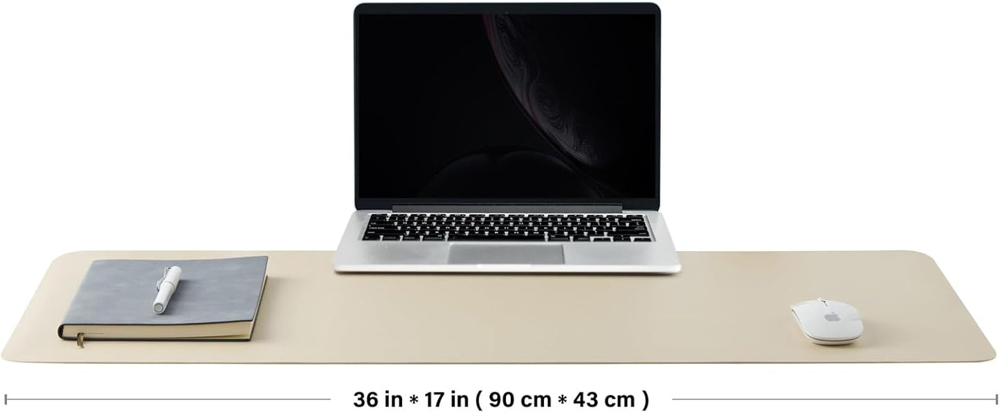 Leather Desk Mat - Non-Slip PU Desk Pad for Office and Home - Desk Organization and Accessories - Ideal for Large Mouse Pad and Desk Mats on Top of Desks (Beige,36"x 17")