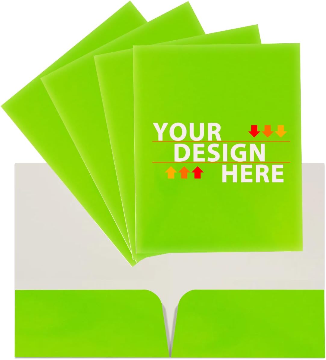 JAM PAPER Custom Printed Semi-Gloss Folders with Round Corner Pockets - Personalized Logo & Text - 10 pt C2S - Lime Green - 100/Pack
