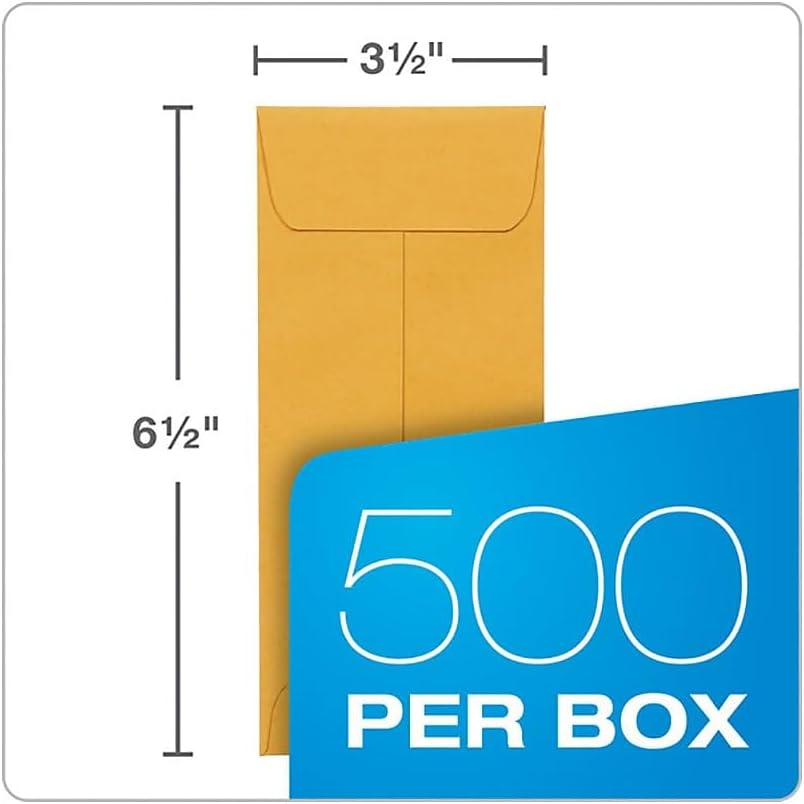Quality Park #7 Coin and Small Parts Envelopes, Self Seal, for Home, Office, Garden, 24 lb Brown Kraft, 3-1/2 x 6-1/2 Inches, 500/Box (QUA50765)