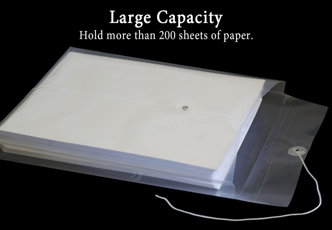 Letter Size Clear Poly Envelopes with String Closure 10 Pack, EGOSKY Plastic Envelope Folders with Top Opening