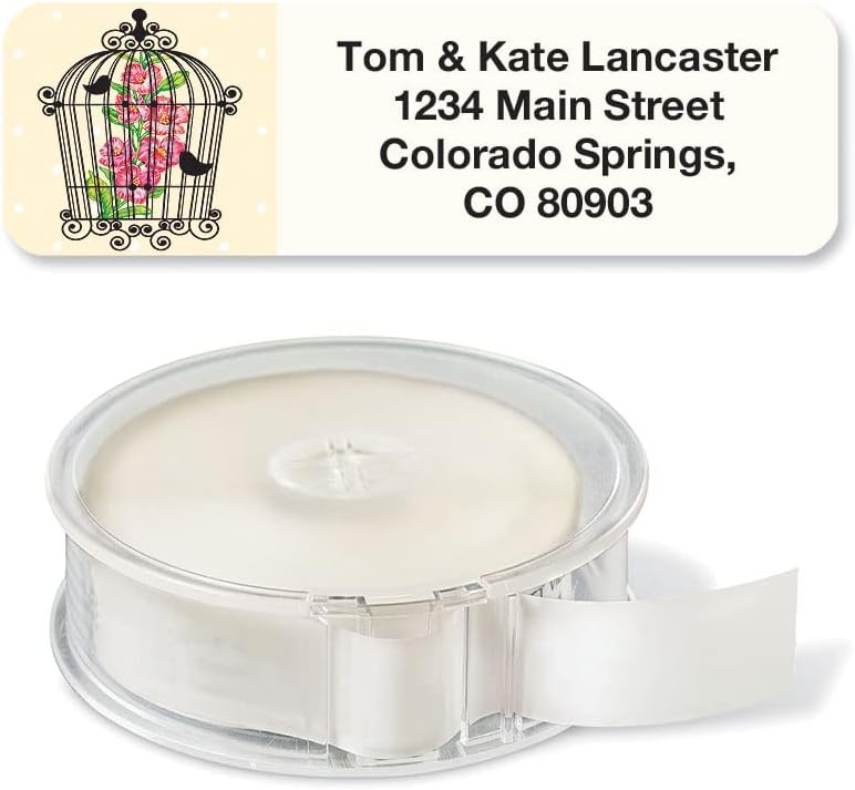 Birdcages Rolled Personalized Return Address Mailing Labels with Dispense, Set of 250, 5 Designs, Small ¾ x 2½ Inch Size, Custom Self-Adhesive Sticker Roll, by Colorful Images