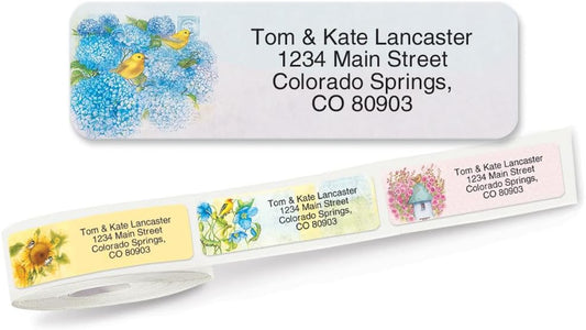 Everyday Birds Rolled Personalized Return Address Mailing Labels with Dispenser, Set of 500, Small ¾ x 2½ Inch Size, Custom Self-Adhesive Sticker Roll, by Colorful Images
