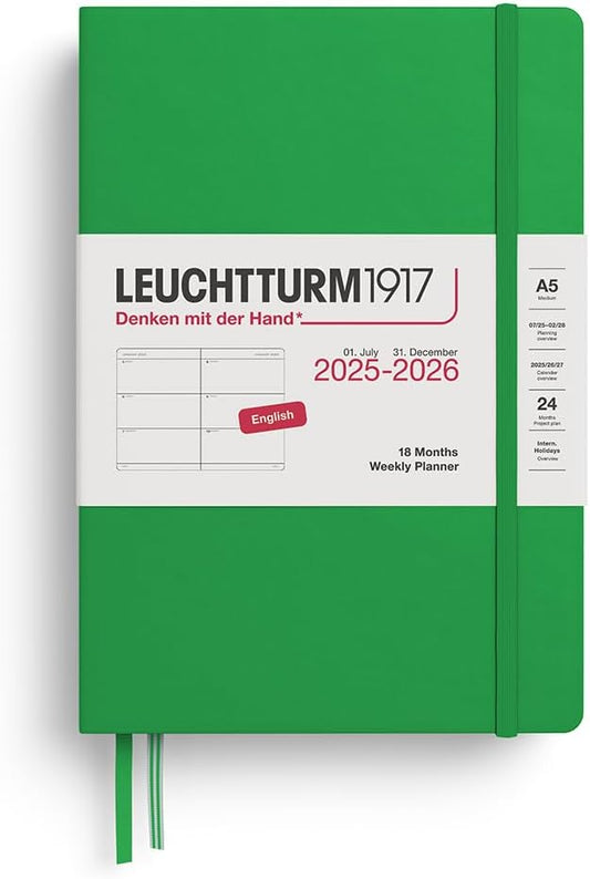 LEUCHTTURM1917 - Weekly Planner Hardcover Medium (A5), 18-month, Jul. 2025 - Dec. 2026, English, Spring Leaf