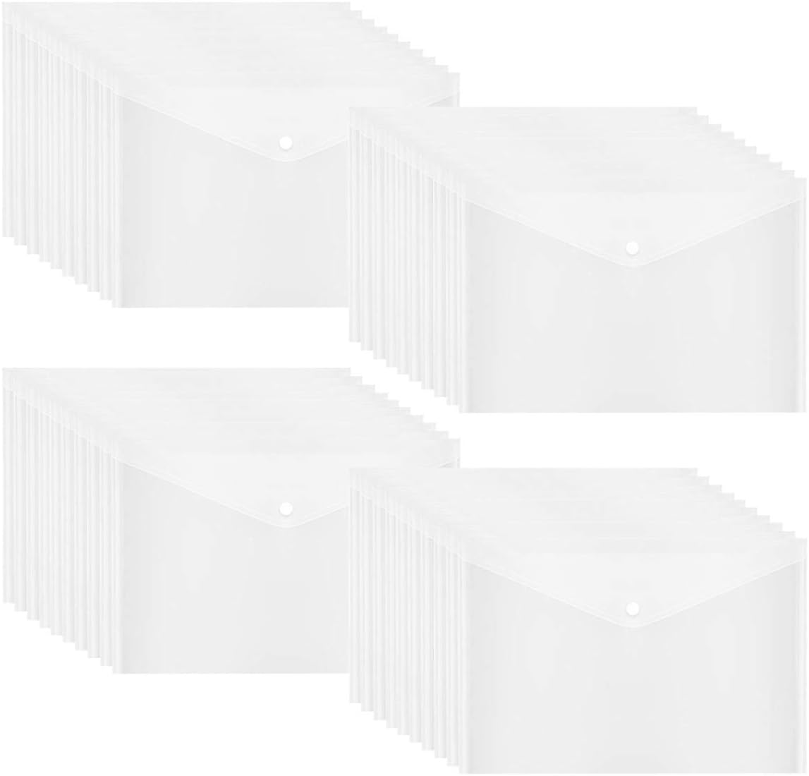 40pcs Plastic Envelopes with Button Snap Closure, Clear Poly Folders for Documents, Letter Size, A4 Size, for School and Office Supplies