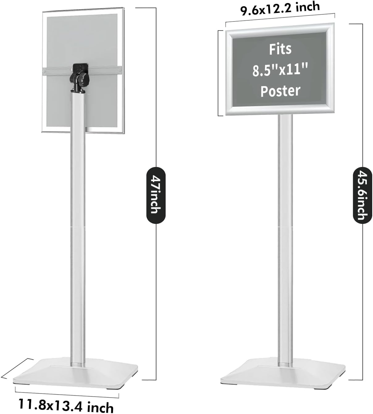 3Packs Heavy Duty Adjustable Pedestal Poster Sign Stand, 8.5x11 Aluminum Open Floor Standing Sign Holder for Vertical and Horizontal View Display (8.5x11,Silver)