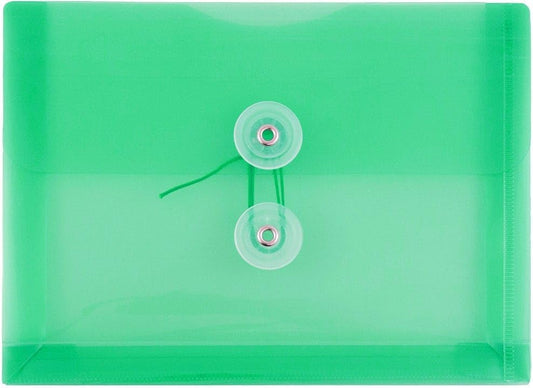 JAM PAPER Plastic Envelopes with Button & String Tie Closure - Index Size - 5 1/2 x 7 1/2 - Green - 3/Pack