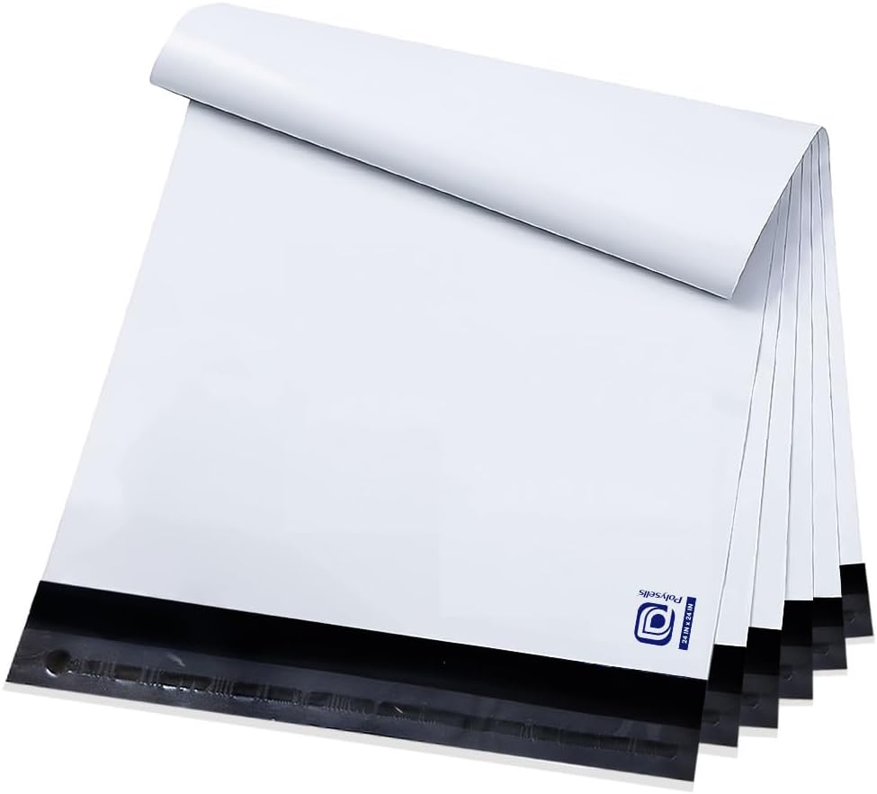 POLYSELLS 200 pcs 24x24 Inches White Poly Mailers Shipping Envelopes, Strong Adhesive Sealing, Waterproof, and Tear-resistant Postal Mailing Bags for Clothing, Books, and Accessories