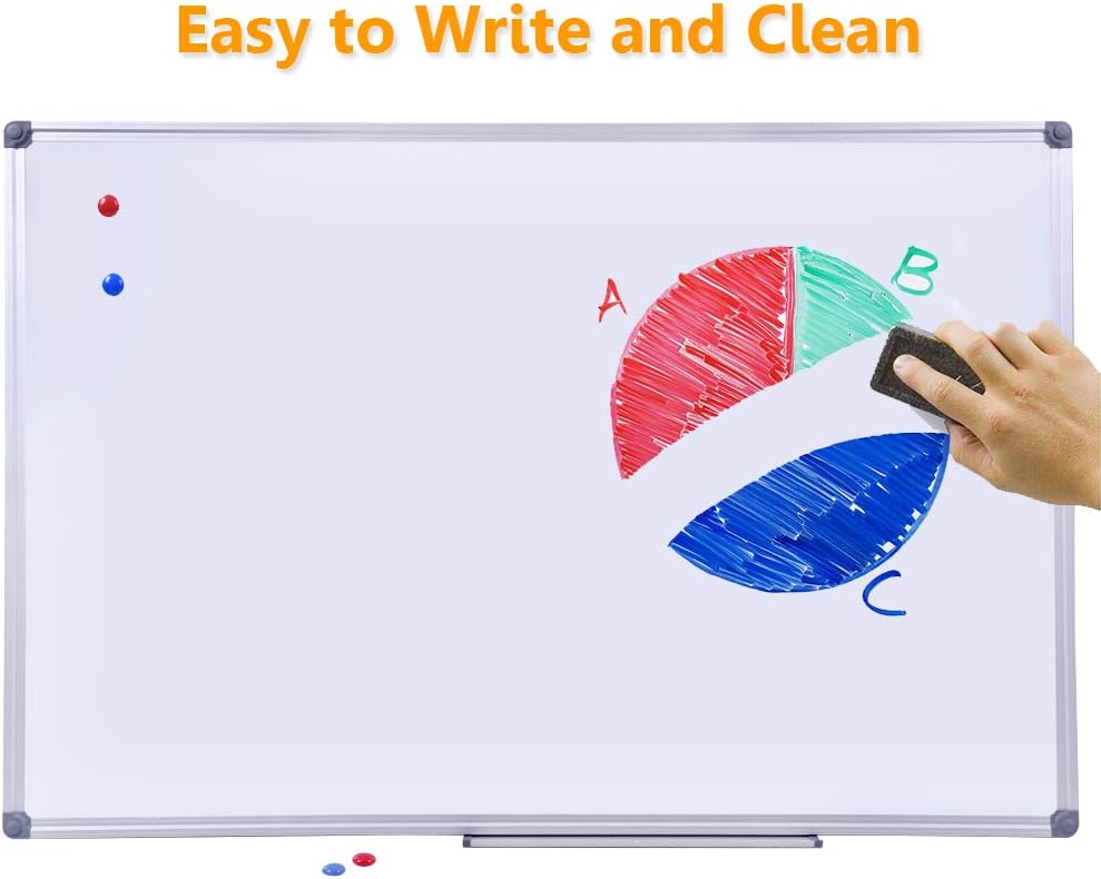 60" x 40" Magnetic Dry Erase Whiteboard with Pen Tray | Large Wall Mounted Aluminum Frame White Board for Office, Classroom & Home | Premium Presentation Board with Smooth Writing Surface