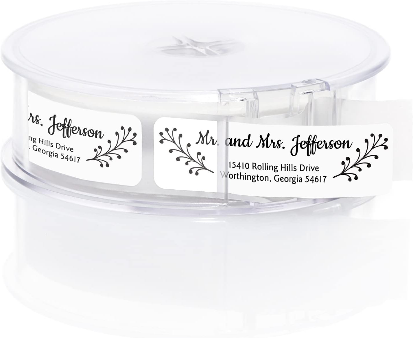 Modern Black and White Rolled Address Labels / 500 Personalized Return Address Labels/Designer Address Stickers in Elegant Plastic Dispenser