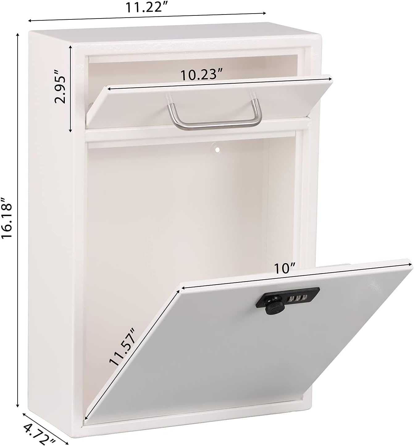 xydled Wall-Mount Mailbox with Combination Lock, Steel Key Lock Mail Boxes Outdoor, Locking Wall Mount Mailbox, Security Key Drop Box, Collection Boxes, 17.2H x 12.2L x 5.8W Inches, White, XL Large