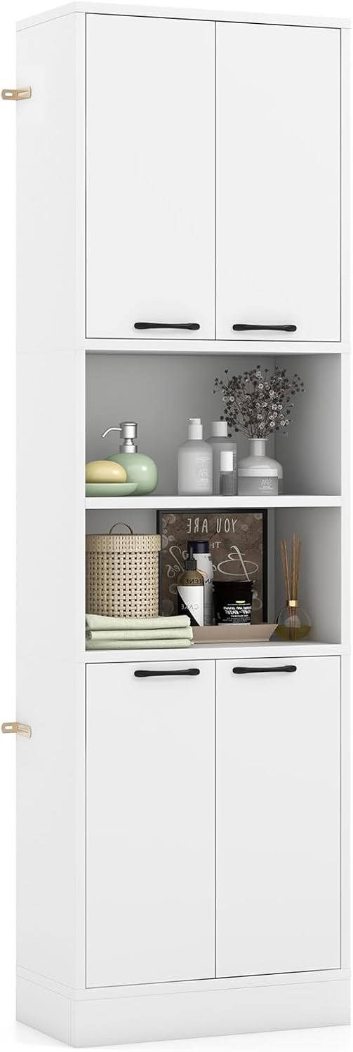 NAFORT Storage Cabinet, 75" Freestanding Tall Cupboard with Shelves, Anti-toppling Devices & Non-Slip Foot Pads, Modern Slim Cabinet for Indoor Space