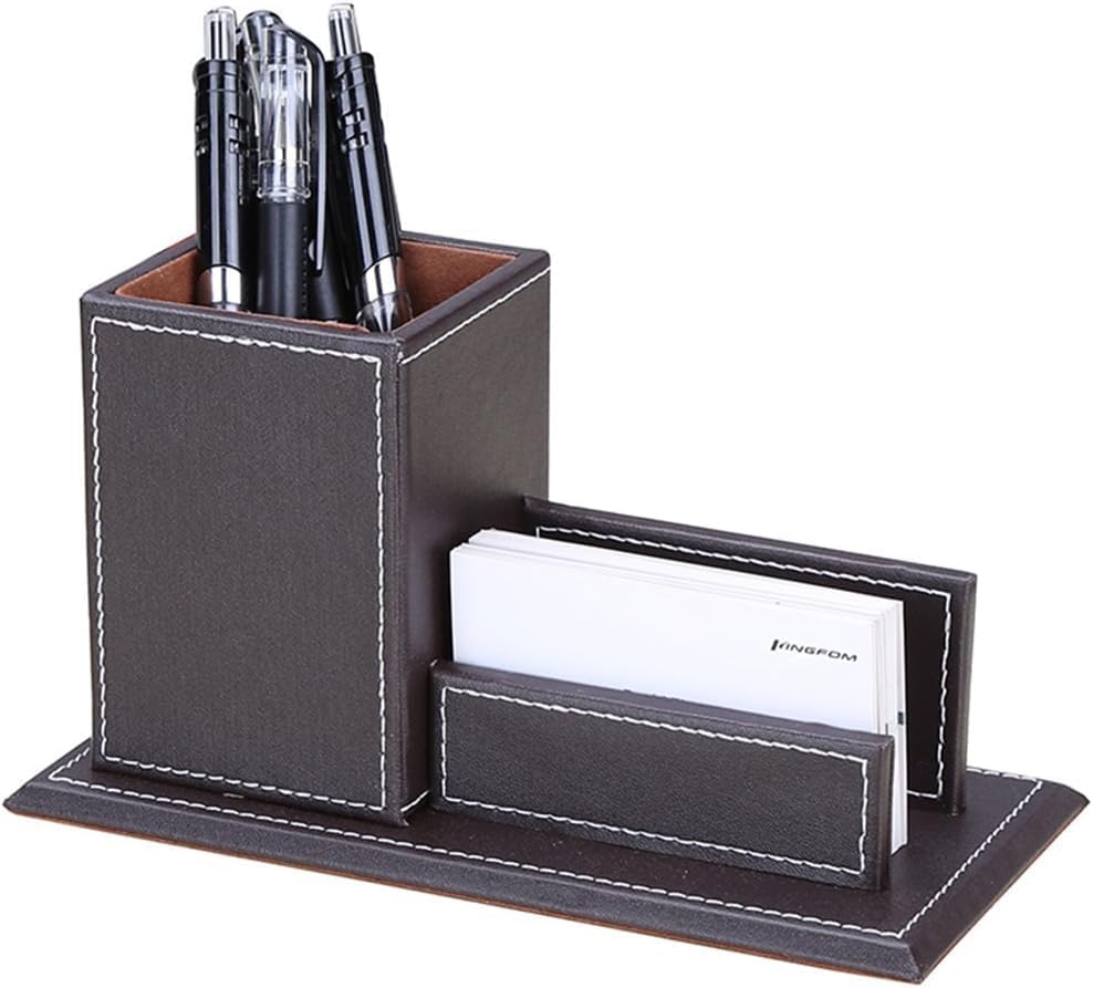 KINGFOM 5PCS Desk Organizer and Accessories Set, Pu Leather Office Supplies with Multifunction Desktop Organizer Storage Box, Tissue Holder, Mouse Pad, Note Paper Holder, Pencil Holder for Desk Brown