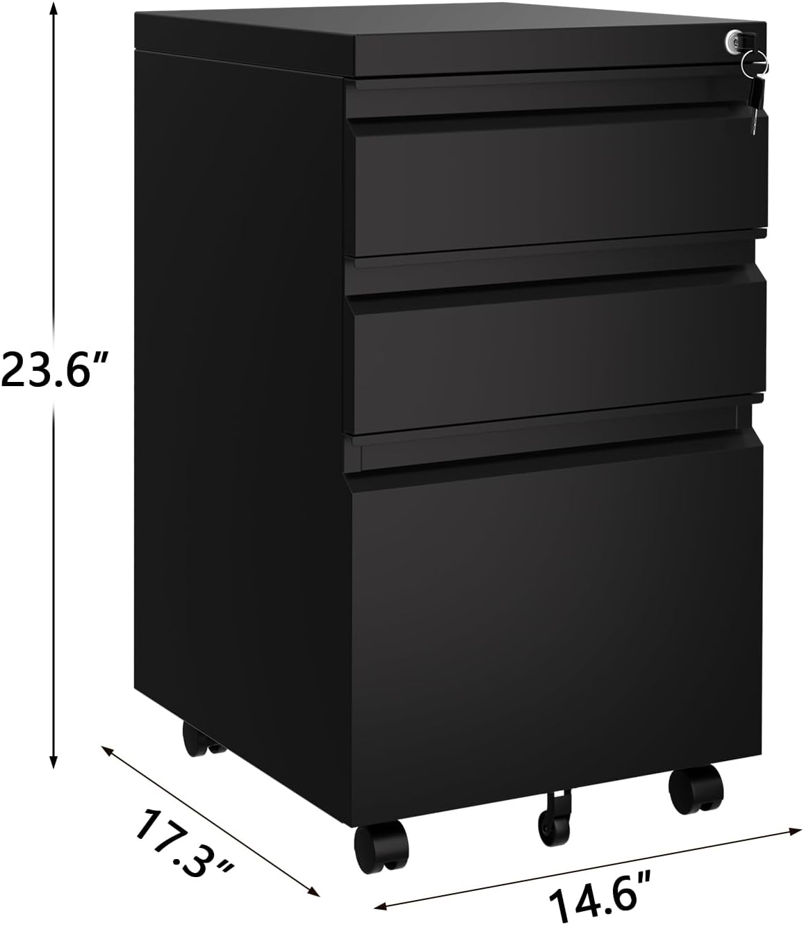 GarveeHome 3-Drawer Mobile File Cabinet with Lock Keys | Under Desk Lateral Storage Fits Legal Letter A4 | Adjustable Shelf, Easy Assembly Office Home Workspace - Dark Black