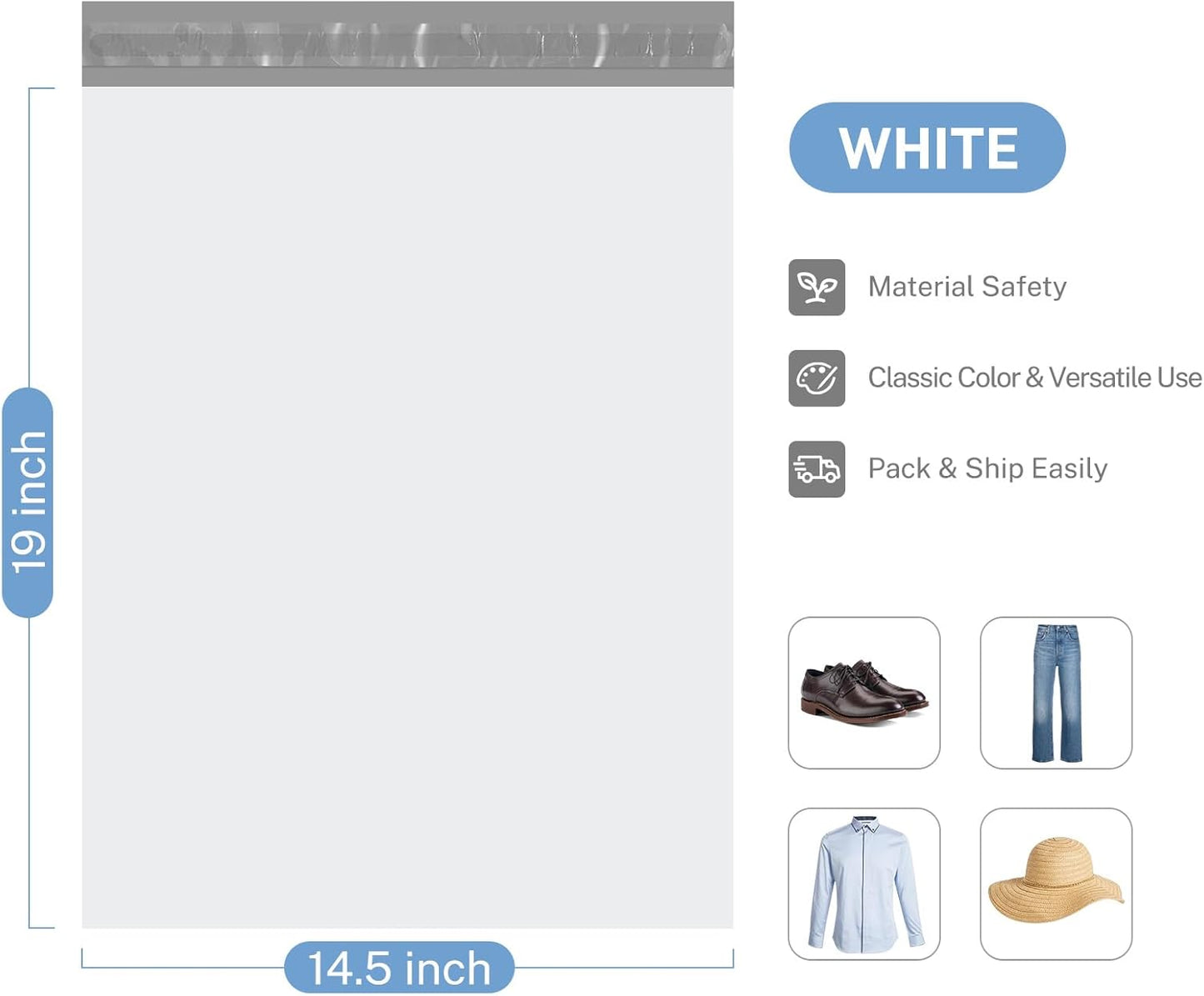 Metronic Poly Mailers 14.5x19 200 Pcs | Large Shipping Bags for Clothing | Strong Adhensive Mailing Bags for Small Business, Shipping Envelopes Bags, Tear-resistant Package Bags White