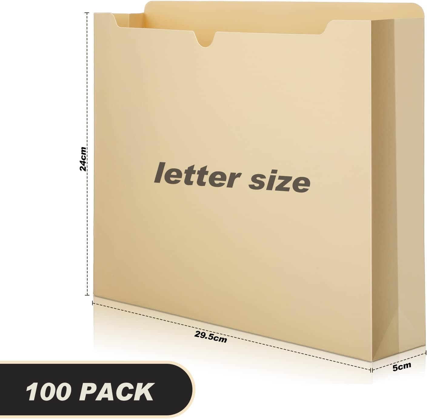 Zhehao 100 Pcs File Jackets Reinforced Straight Cut Tab Pocket Folders Expandable File Folder Expanding Paper Organizer with Tabs Expansion Pocket, Letter Size(Beige Color)