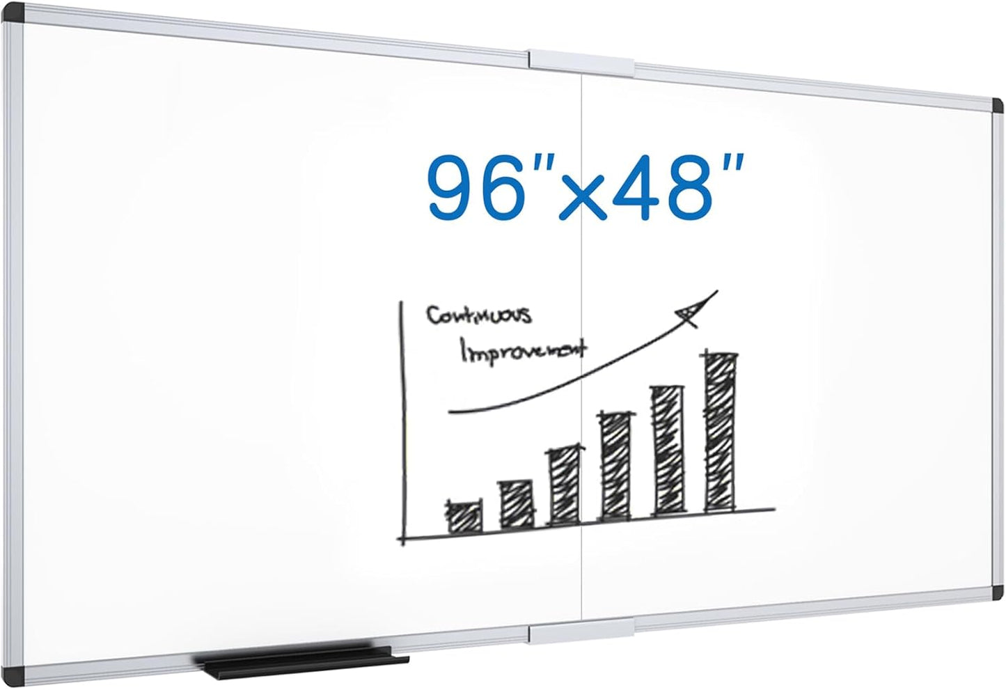 VIZ-PRO Magnetic Dry Erase Board, 96 X 48 Inches, Foldable Wall-Mounted Whiteboard with Silver Aluminum Frame & Marker Tray for School Office and Home 8' X 4'