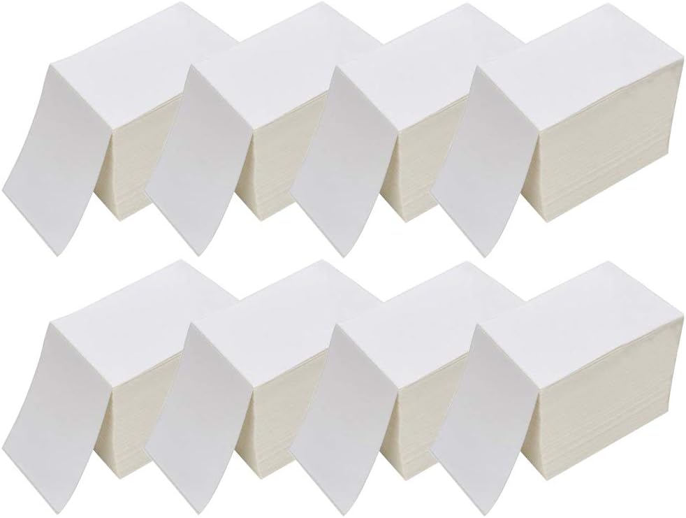 RyhamPaper 4" x 6" Fanfold Direct Thermal Labels - White Shipping Mailing Postage Labels, Perforated, Permanent Adhesive (8 Stacks - 8000 Labels)