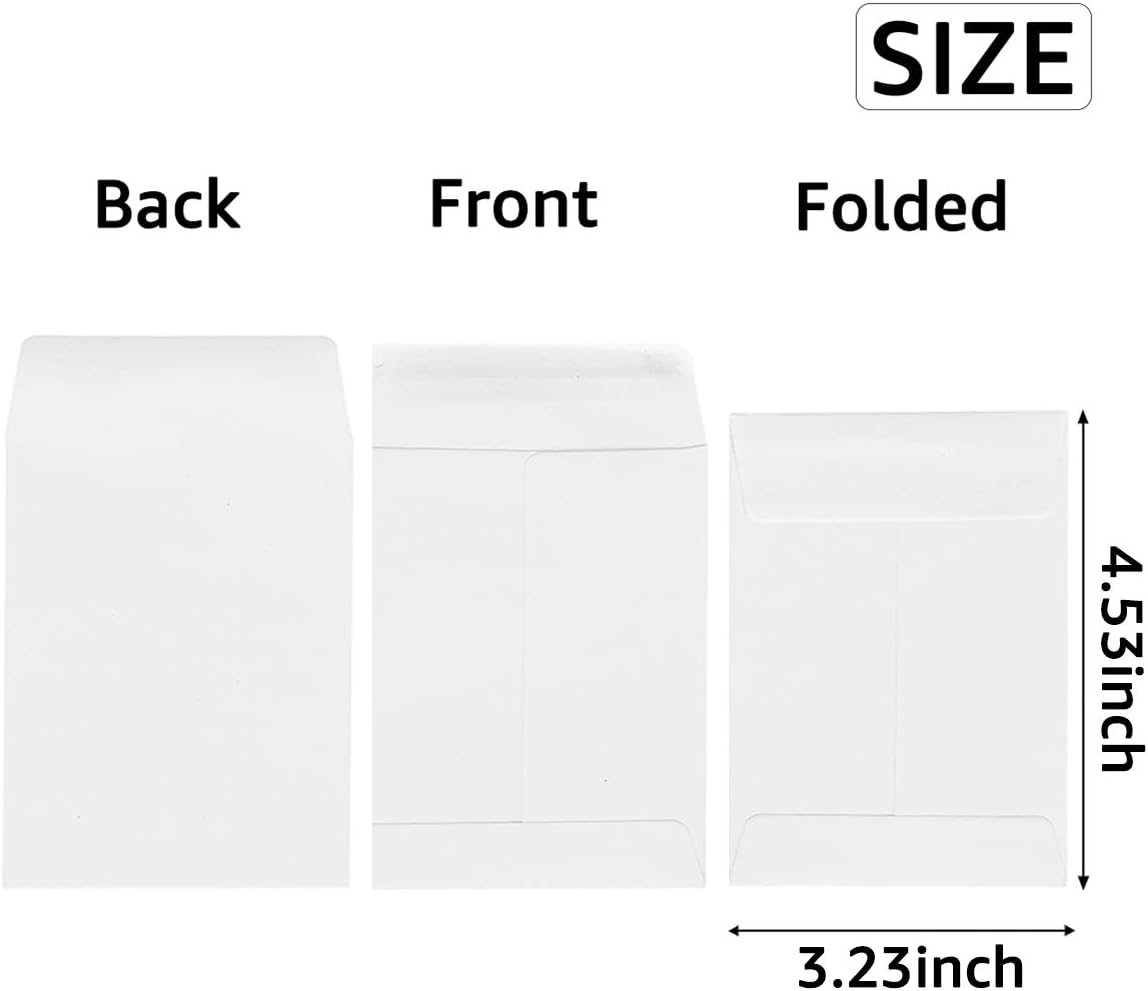 100 Pack White Small Coin Envelopes Self-Adhesive Kraft Paper Seed Envelopes Mini Parts Small Items Stamps Storage Packets Envelopes for Garden, Office or Wedding Gift (3.23"×4.53")