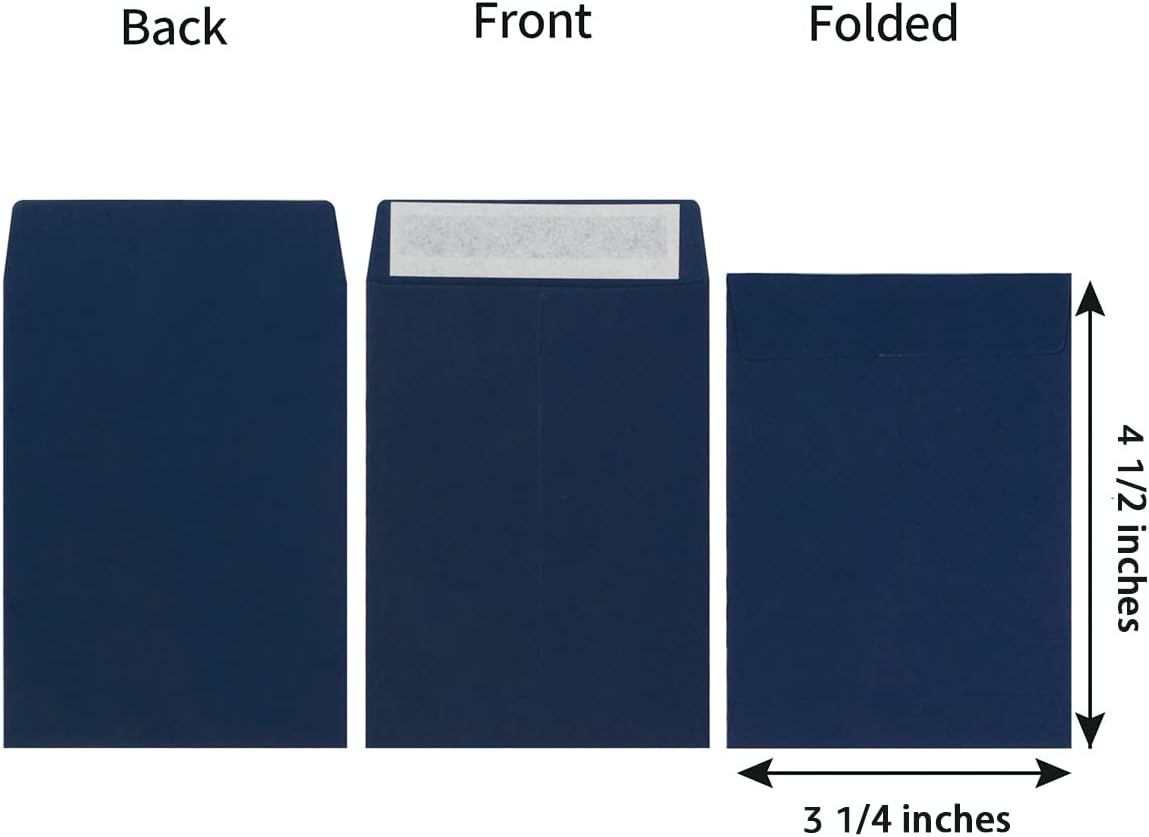 100 Pack Seed Envelopes Self-Adhesive Small Coin Envelopes Seed Storage Packets for Garden, Office or Wedding Gift (Navy Blue, 3 1/4 ×4 1/2 inches)