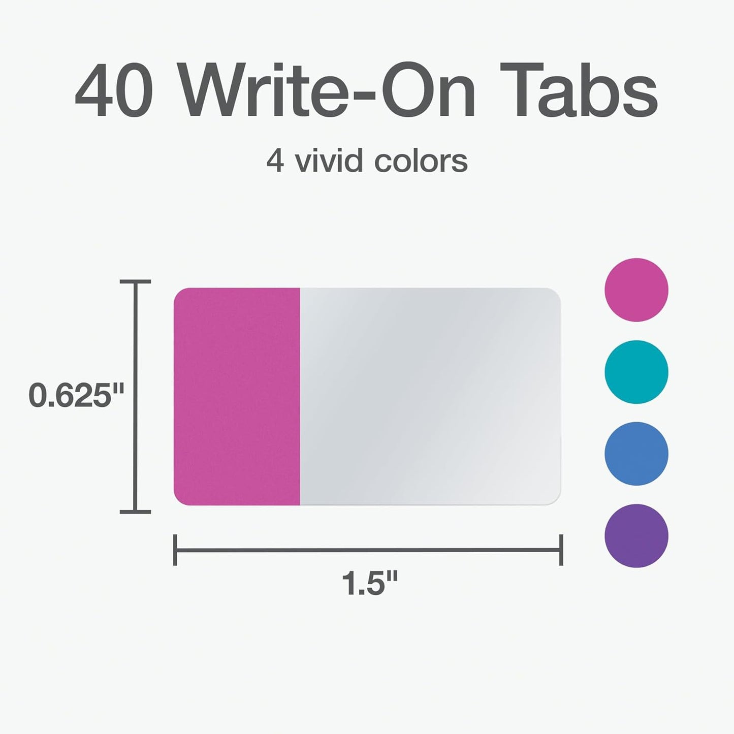 Redi-Tag Write-On Tabs, Repositionable Tabs for Binders and Planners, Removable Pop Up Tags, 4 Vivid Colors, 0.625" x 1.5", 40 Per Pack (1006510)