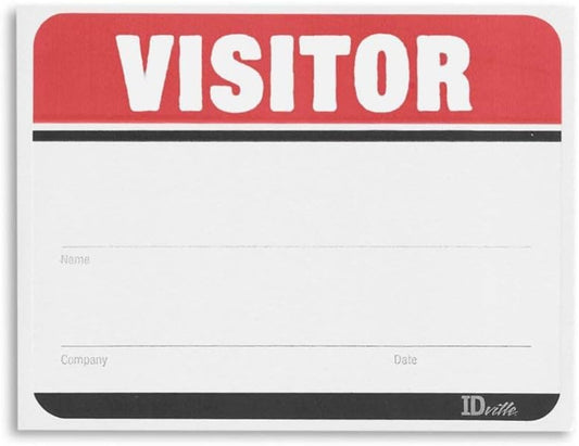 Visitor Name Badge Stickers - Adhesive Name Tags Fill in The Blank Visitor Labels - Red - 100 Pack